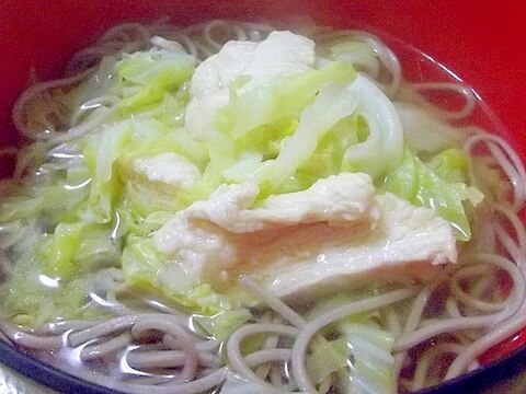 お肉ふわっふわ♪春キャベツの鶏蕎麦